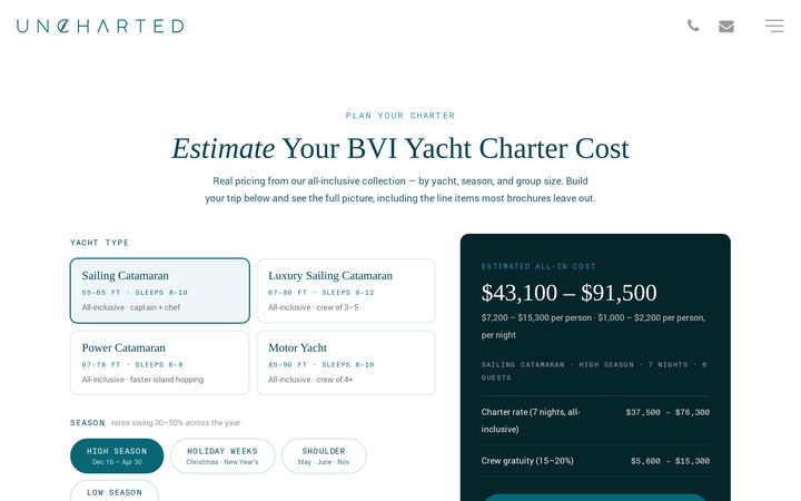 Charter Quote Calculator screenshot