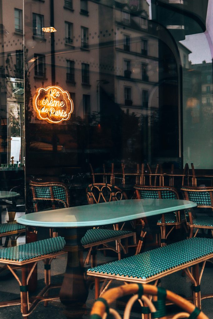 Tables and chairs outside an independent restaurant