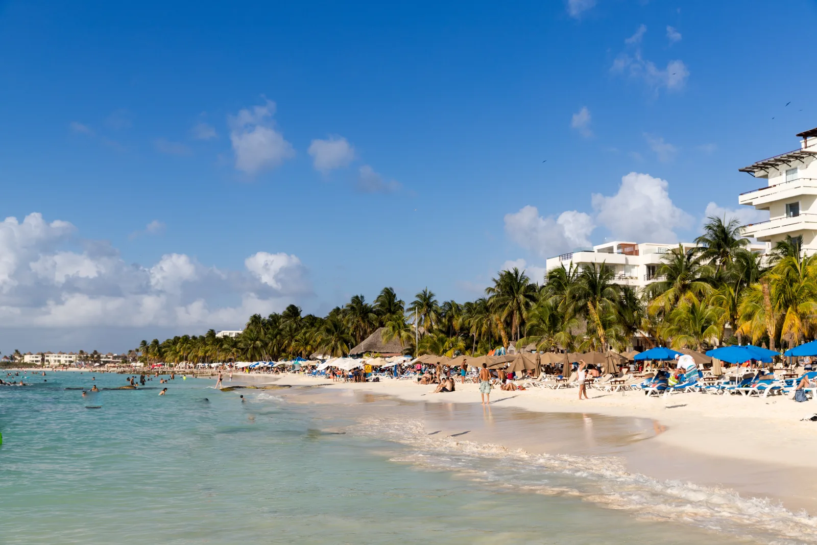 Playa Norte on the sheltered west side of Isla Mujeres, palms and shallow water